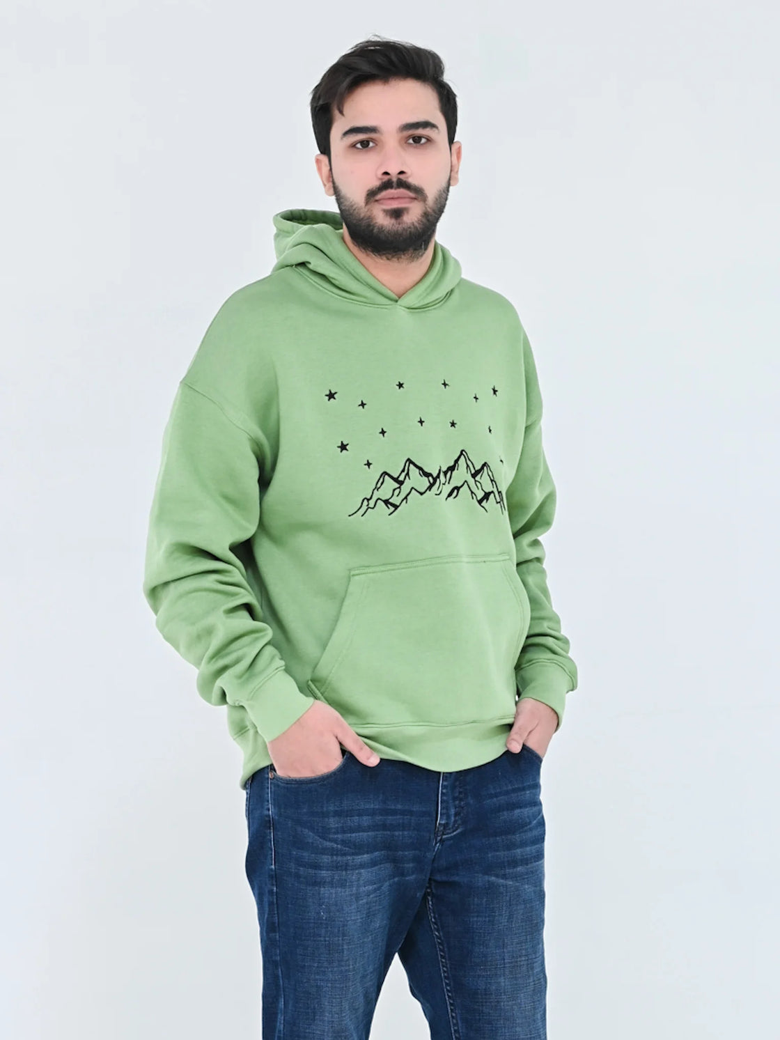 OLIVE EMBROIDERED OVERSIZE HOODIE 